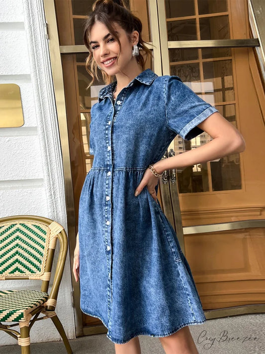 Timeless Allure Denim Shirt Dress S / Light Blue