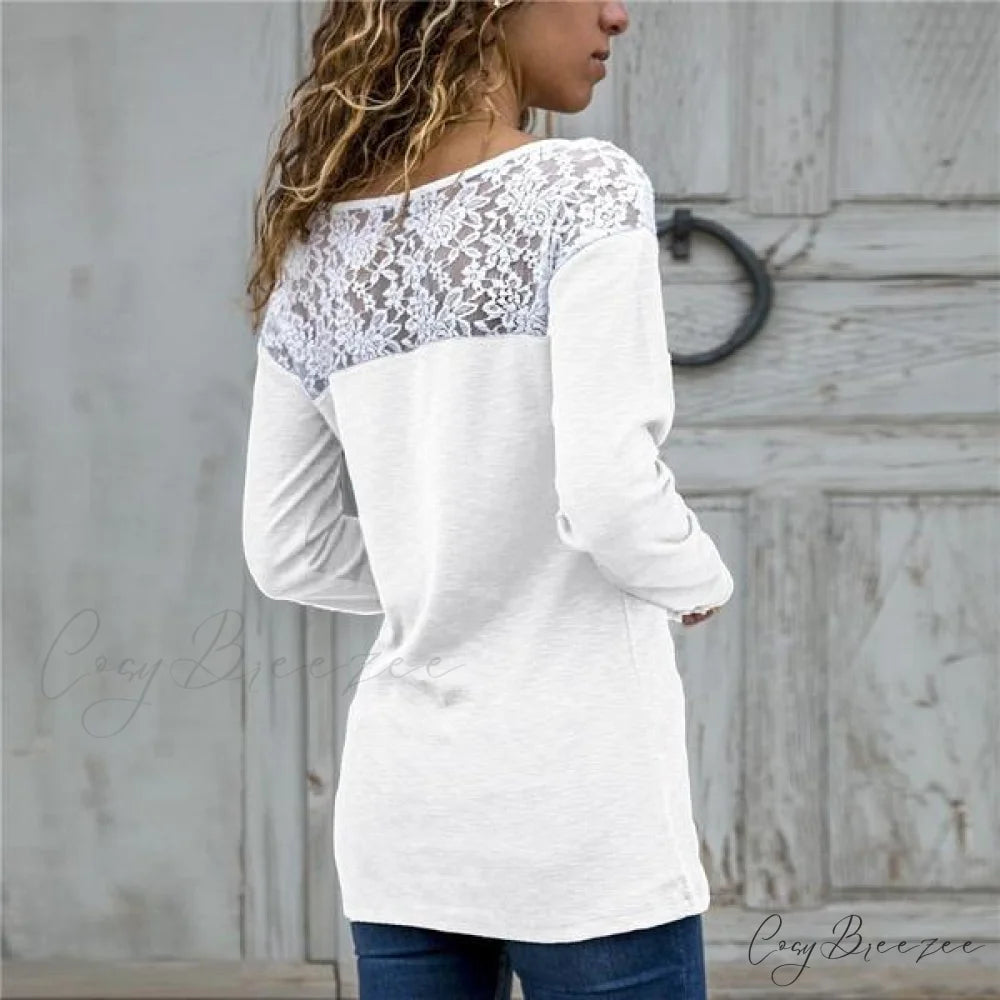 Top for Long-Sleeved Lace Casual Women