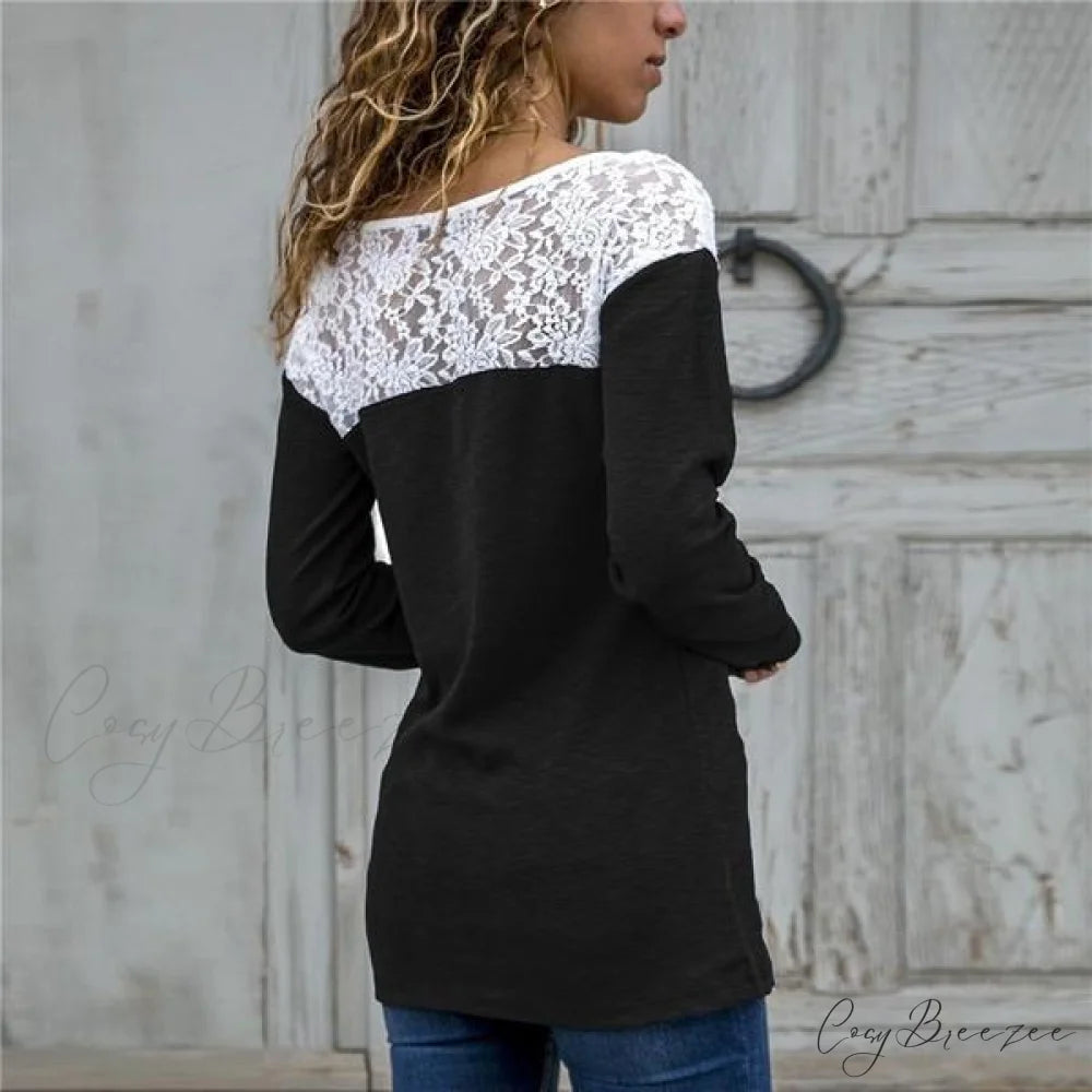 Top for Long-Sleeved Lace Casual Women
