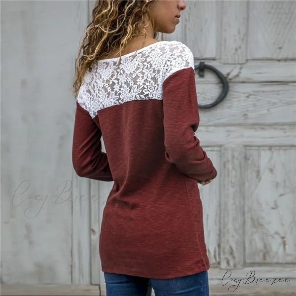 Top for Long-Sleeved Lace Casual Women