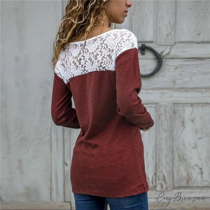 Top for Long-Sleeved Lace Casual Women