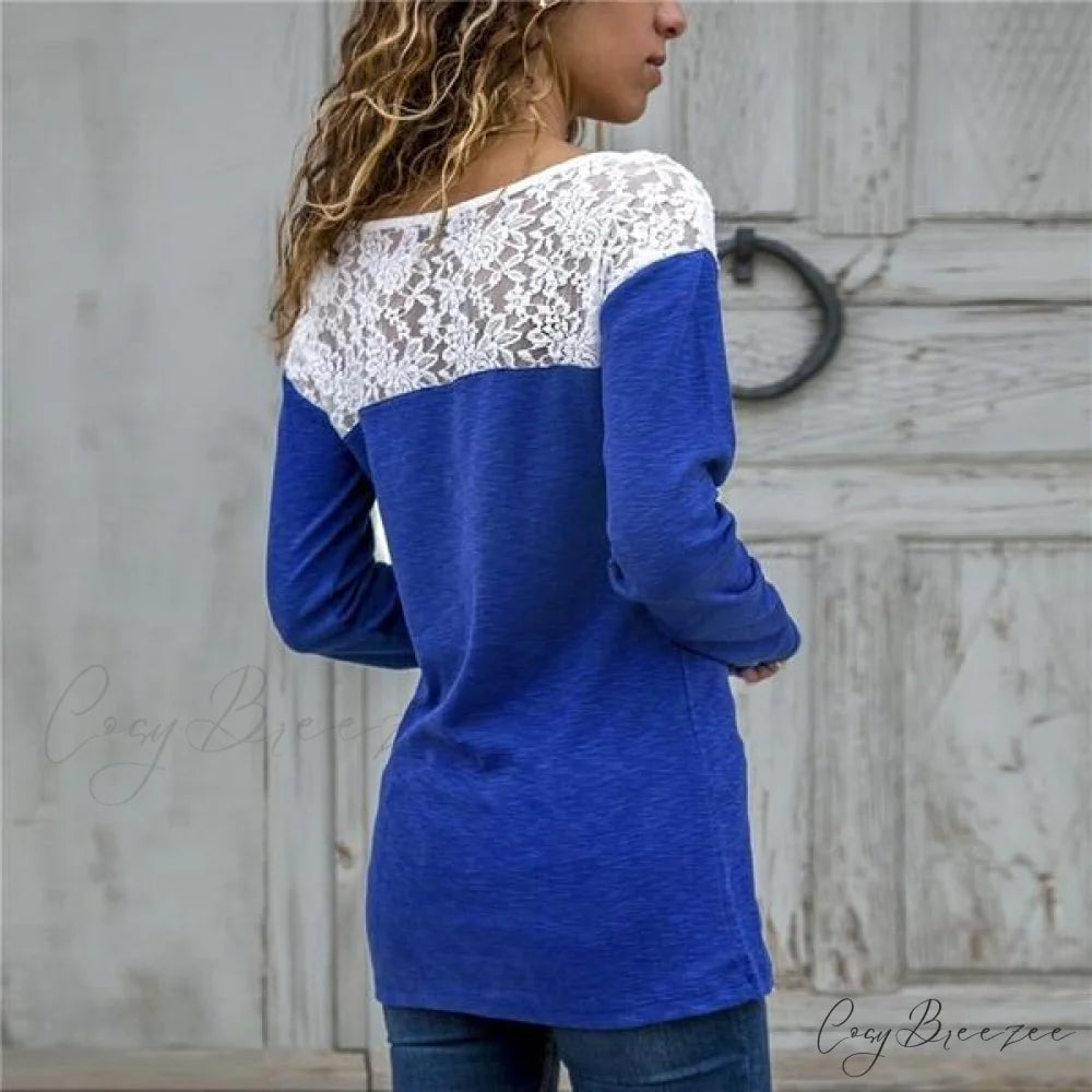 Top for Long-Sleeved Lace Casual Women
