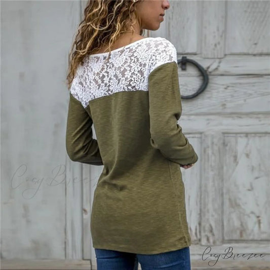 Top for Long-Sleeved Lace Casual Women