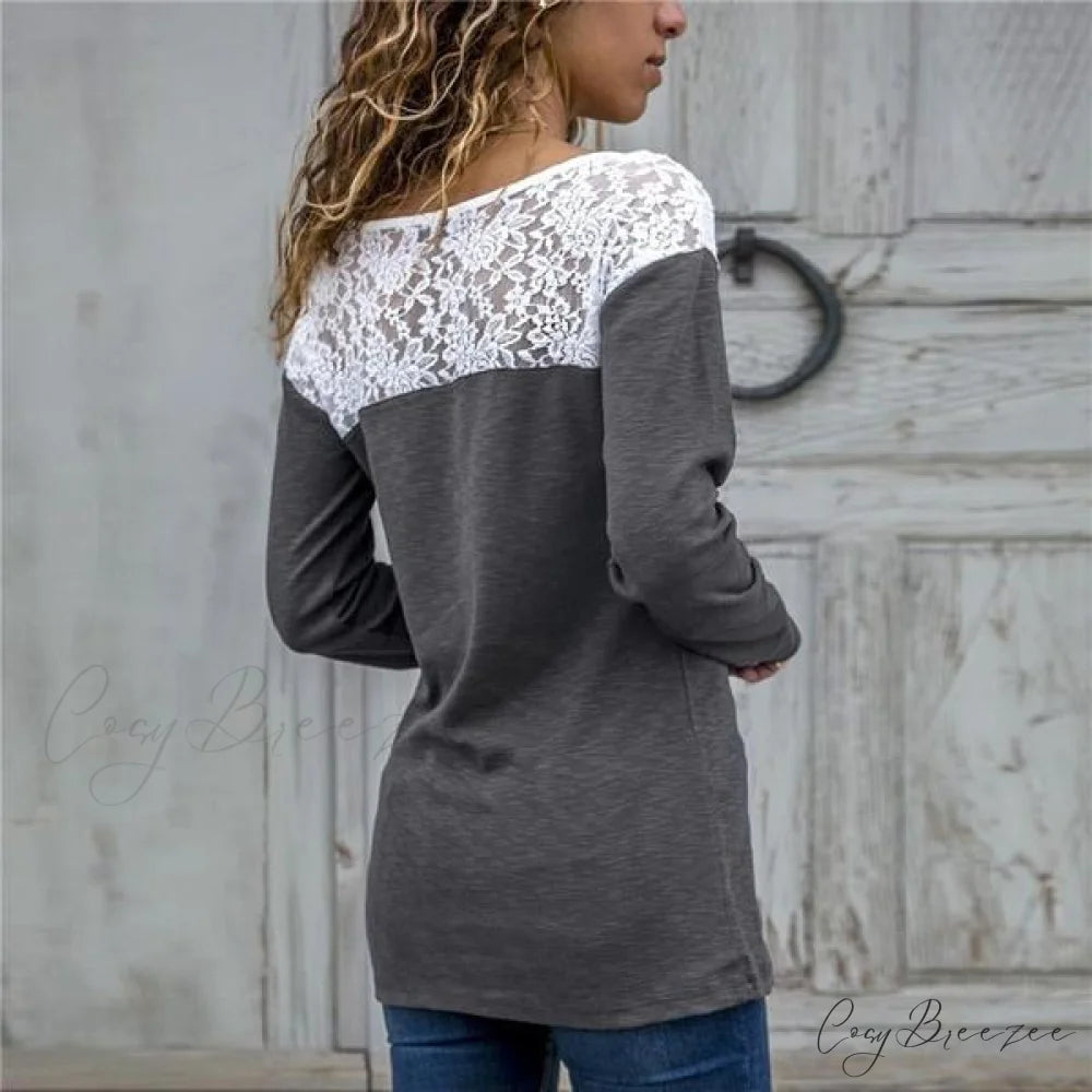 Top for Long-Sleeved Lace Casual Women