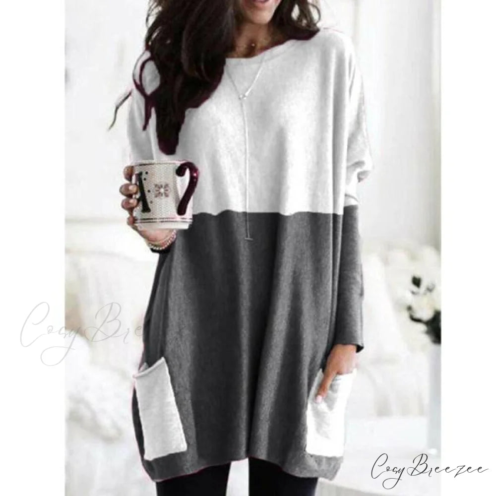 Top Long Arm T-Shirt Size Casual Women’s Plus Pocket Blouse Black / S