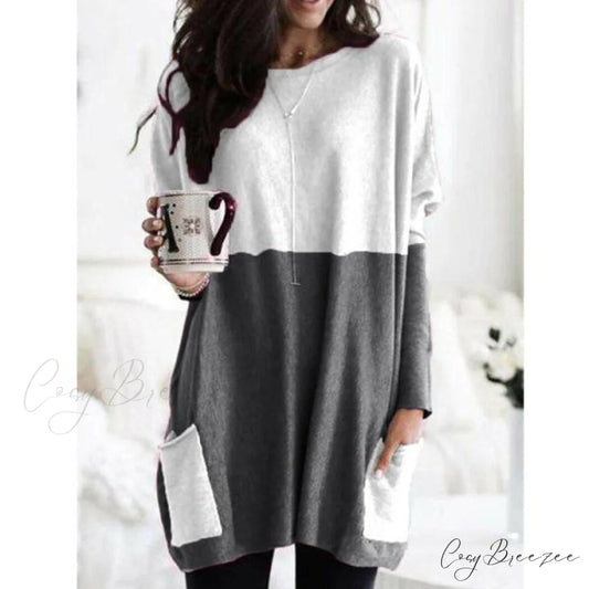 Top Long Arm T-Shirt Size Casual Women’s Plus Pocket Blouse Black / S