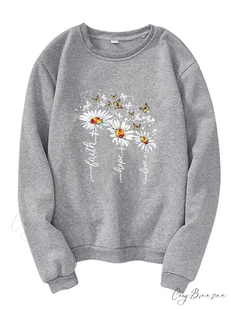 Top - & Neck Pullover Long Fall Black Pink - Round Sweatshirt Arm Butterfly Yellow - Women’s Flowered Winter Gray / S