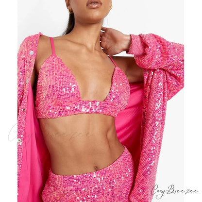 Top Sequin Blouse Sparkly and Pants Women Party Blouse Set Suit Two-Piece for - Outfit Barbie suit / S