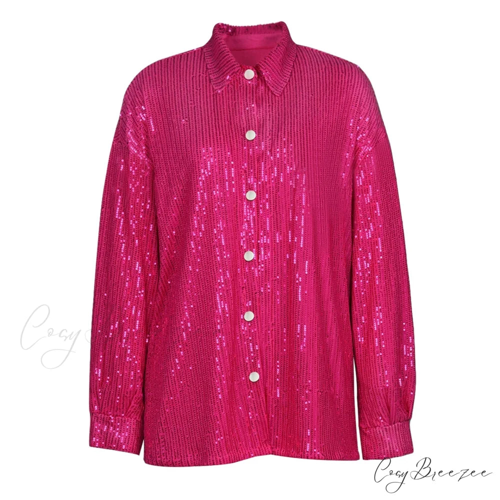 Top Sequin Blouse Sparkly and Pants Women Party Blouse Set Suit Two-Piece for - Outfit Barbie shirt / S
