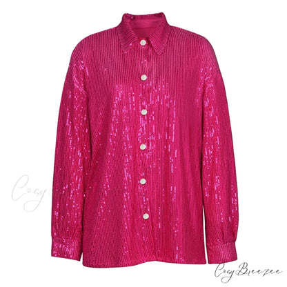 Top Sequin Blouse Sparkly and Pants Women Party Blouse Set Suit Two-Piece for - Outfit Barbie shirt / S