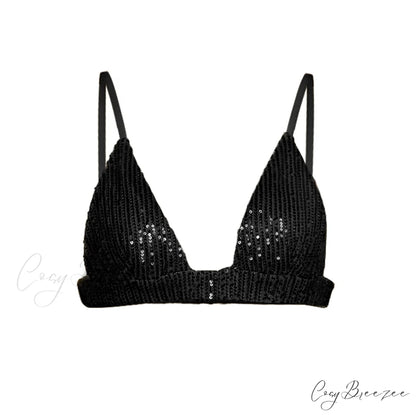 Top Sequin Blouse Sparkly and Pants Women Party Blouse Set Suit Two-Piece for - Outfit Black Bra / S