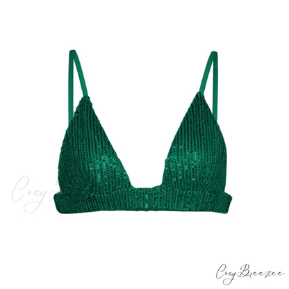Top Sequin Blouse Sparkly and Pants Women Party Blouse Set Suit Two-Piece for - Outfit Green Bra / S