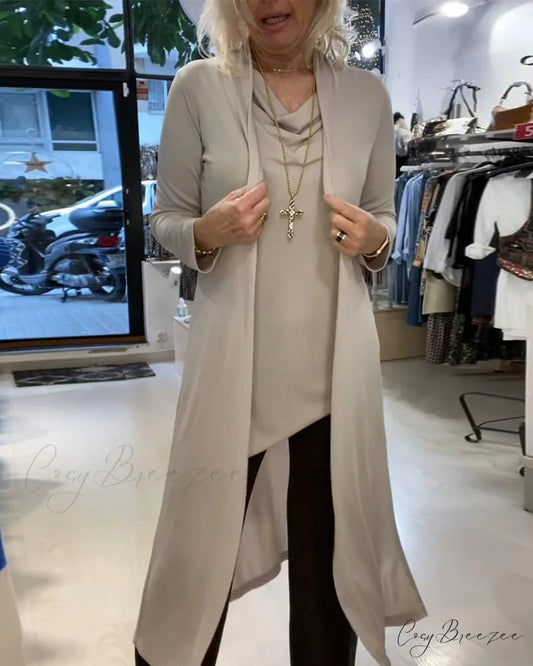 Top Set Cardigan Solid Two-Piece in Color Beige / S