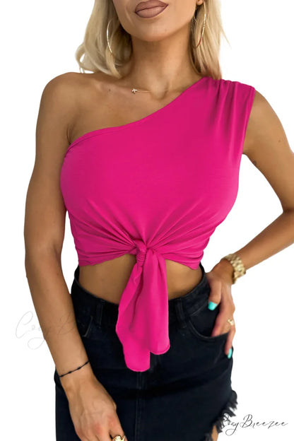 Top Sleeveless Knnotted One Asymmetrical Shoulder with Hem