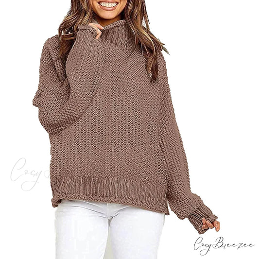 Tops Arm Oversized Knitted Sweater Batwing for Turtleneck Pullover Women