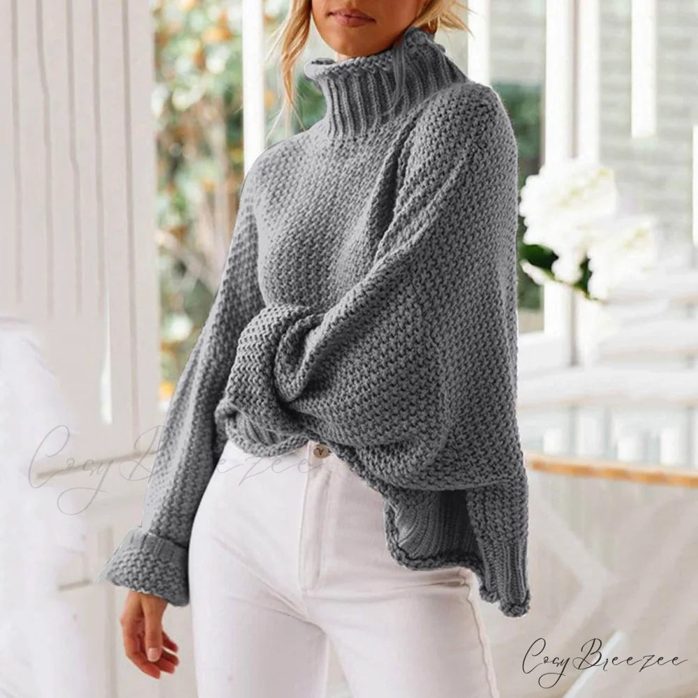 Tops Arm Oversized Knitted Sweater Batwing for Turtleneck Pullover Women