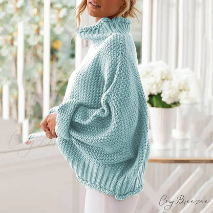 Tops Arm Oversized Knitted Sweater Batwing for Turtleneck Pullover Women