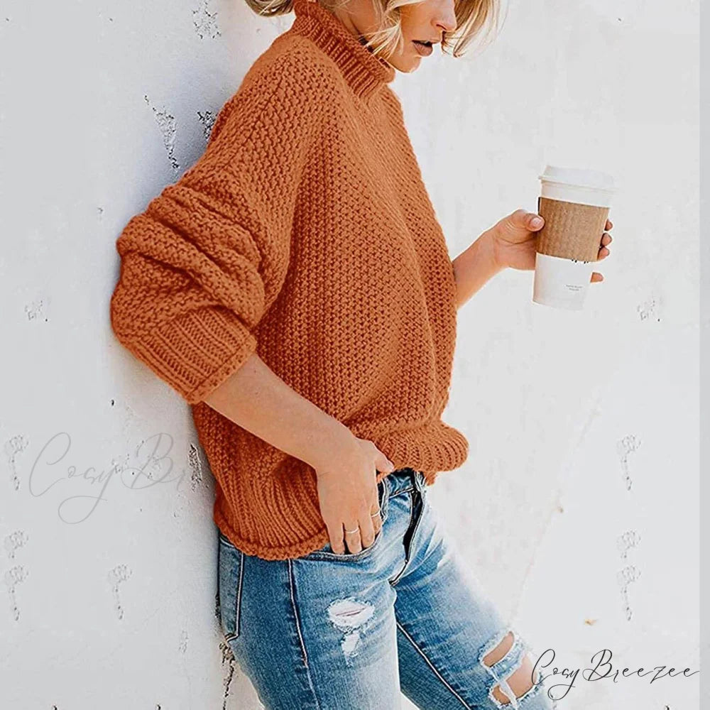 Tops Arm Oversized Knitted Sweater Batwing for Turtleneck Pullover Women