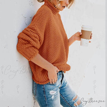 Tops Arm Oversized Knitted Sweater Batwing for Turtleneck Pullover Women