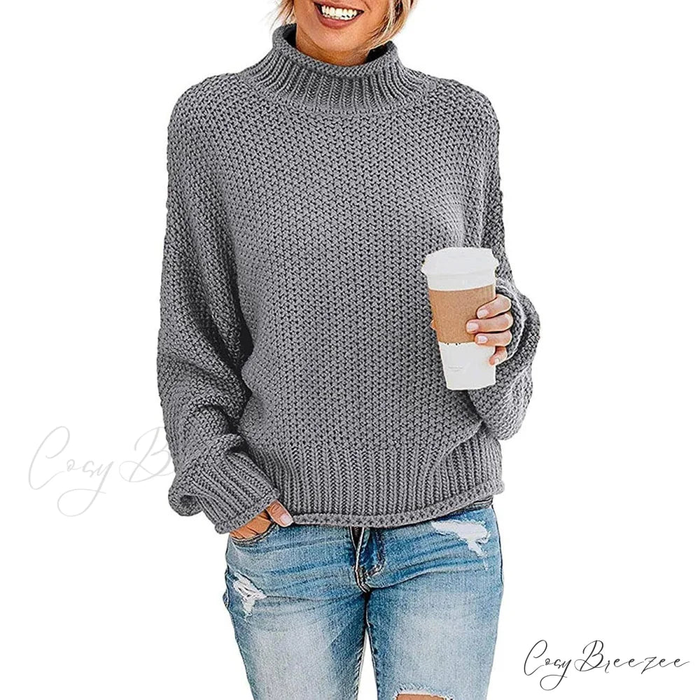 Tops Arm Oversized Knitted Sweater Batwing for Turtleneck Pullover Women Gray / S