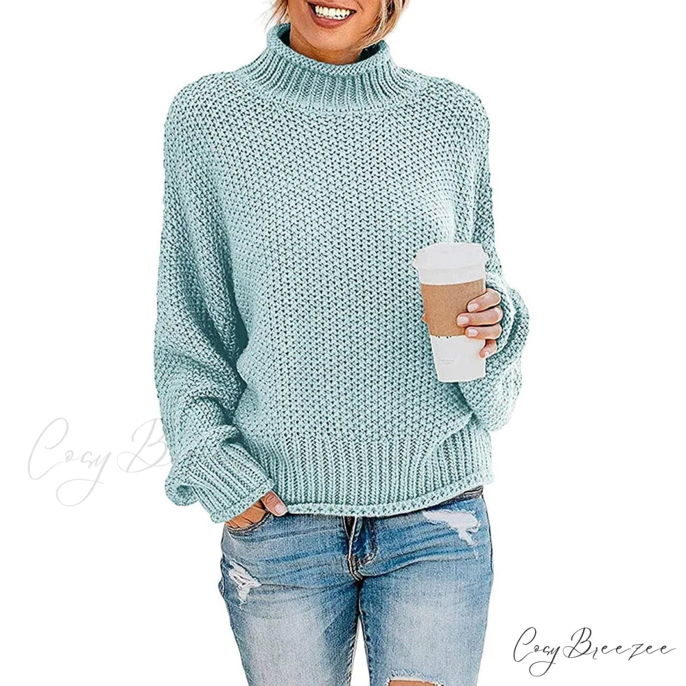 Tops Arm Oversized Knitted Sweater Batwing for Turtleneck Pullover Women Mint / S