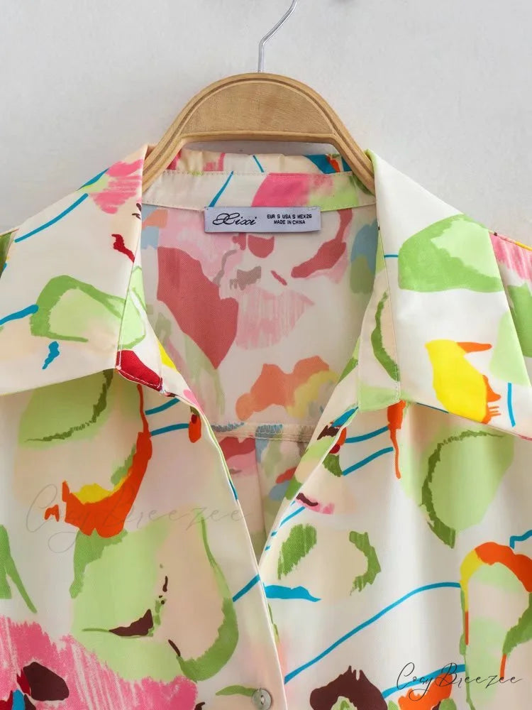 Tops Design for Breasted Vintage Blouse Contrast Color Shirts Arm Thin Satin Chic Single Casual Long Women