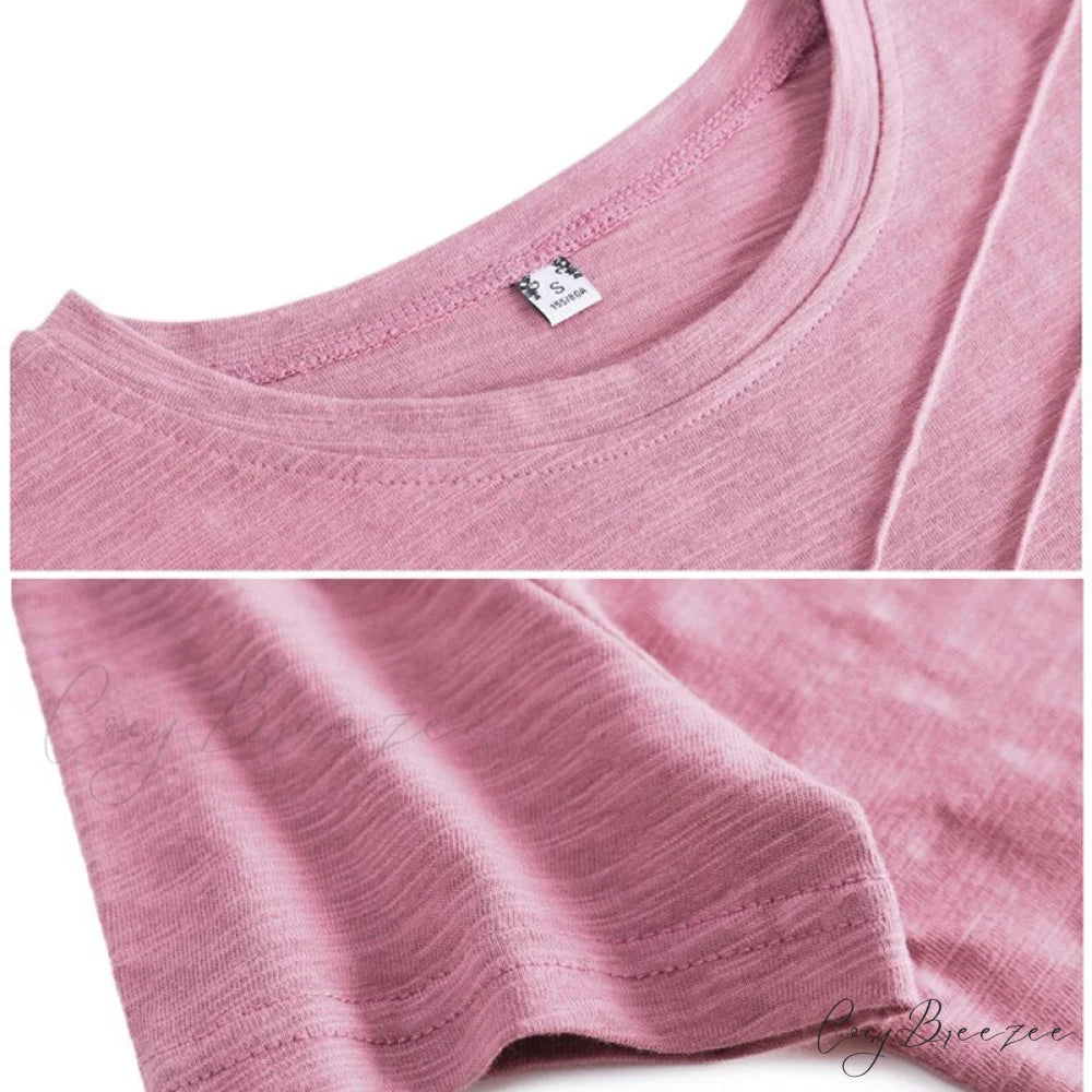 Tops Loose Tee-Shirts Blue Ribbed Warm-Season Cotton T-shirts Casual Button O-Neck Fashion Korea Women S-3XL