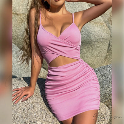 Total Dream Stylish Satin Mini Dress Pink / XS