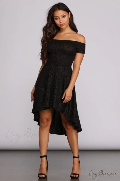 Total Twirl Stylish Glitter Skater Dress BLACK / XS