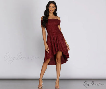 Total Twirl Stylish Glitter Skater Dress BURGUNDY / XS