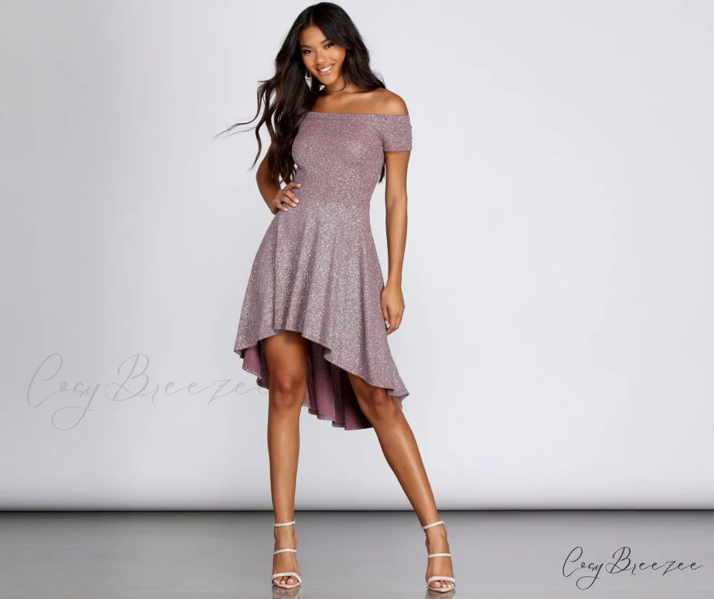 Total Twirl Stylish Glitter Skater Dress LAVENDER / XS
