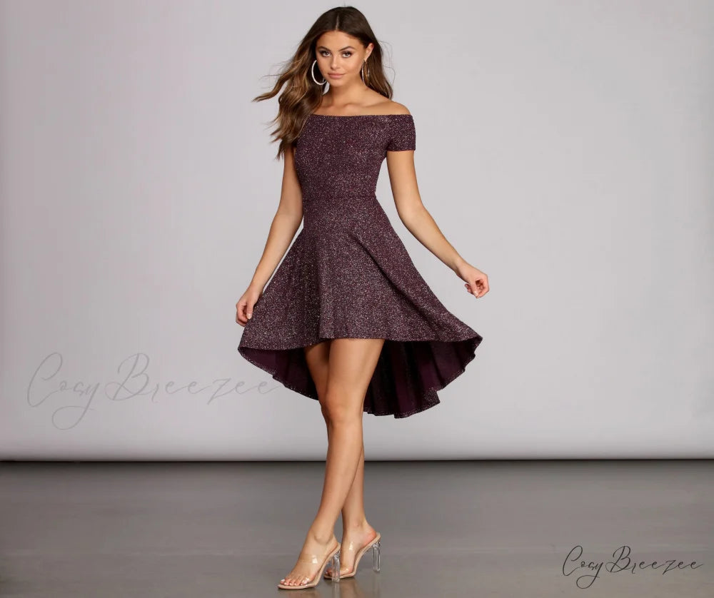 Total Twirl Stylish Glitter Skater Dress PLUM / XS
