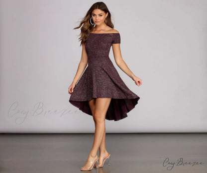 Total Twirl Stylish Glitter Skater Dress PLUM / XS
