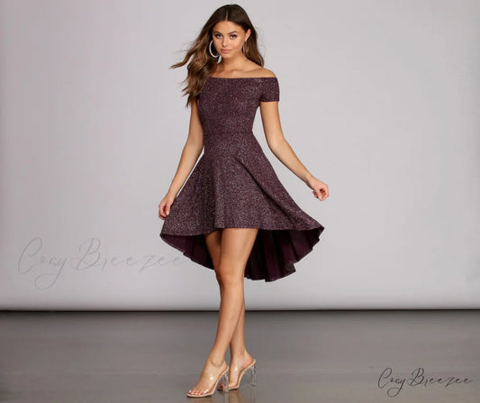 Total Twirl Stylish Glitter Skater Dress PLUM / XS