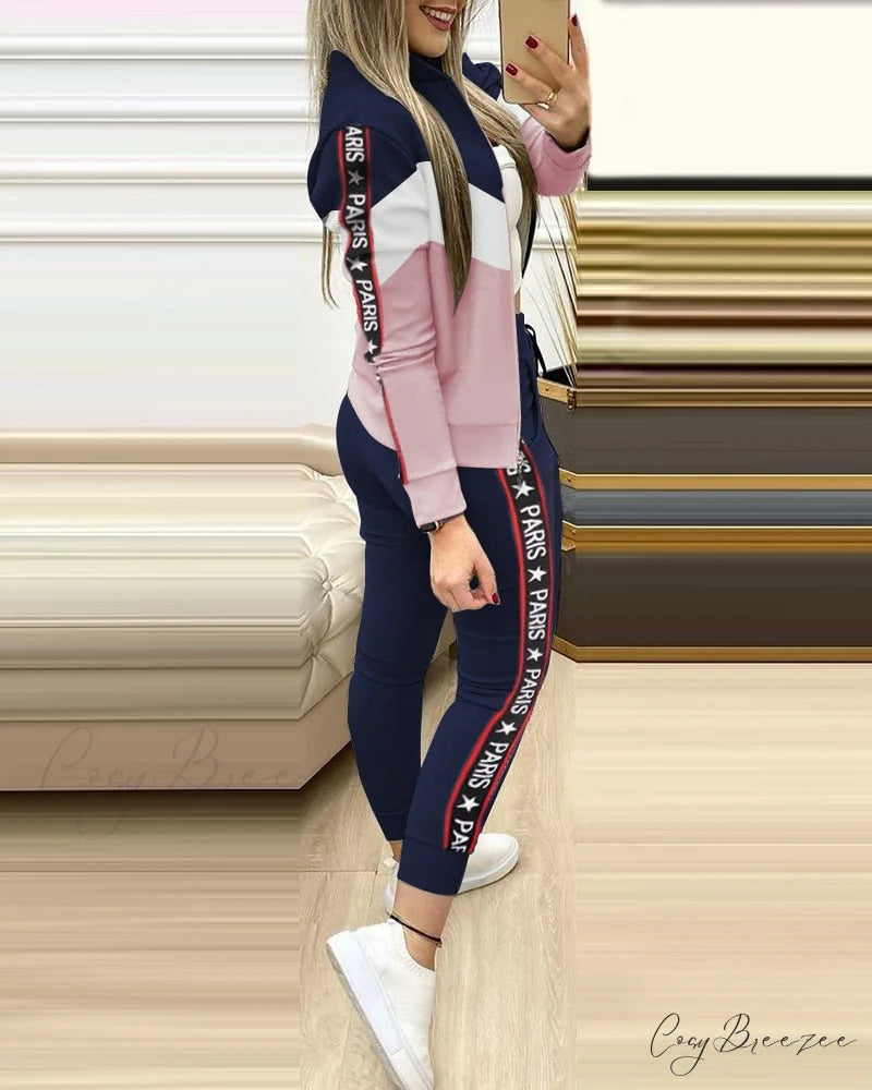 Tracksuit Winter - Zipper Piece for Pants Autumn + 2 Set Long Sports Jacket Suit Fashion Women