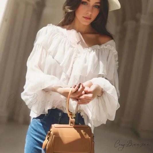 Transparent Boho Mesh Frilled Blouse blouse-250223