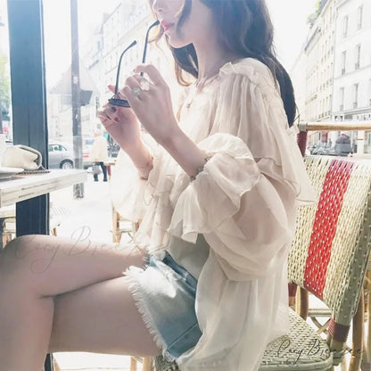 Transparent Boho Mesh Frilled Blouse blouse-250223