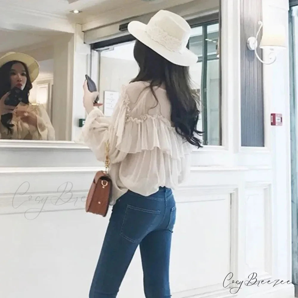 Transparent Boho Mesh Frilled Blouse blouse-250223