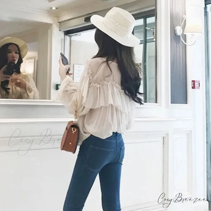Transparent Boho Mesh Frilled Blouse blouse-250223