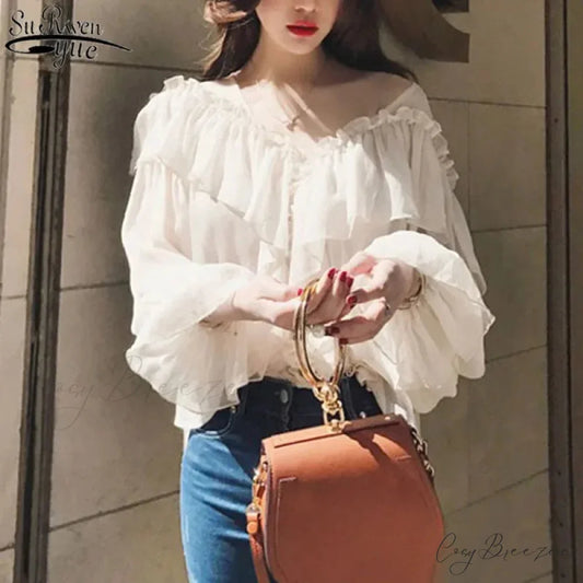 Transparent Boho Mesh Frilled Blouse apricot / S blouse-250223