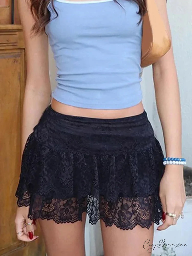 Transparent Floral Flounce Skirt skirts-250223