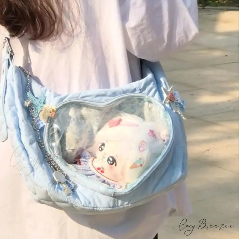Transparent Heart Ita Casual Crossbody Bag Blue crossbody-250126