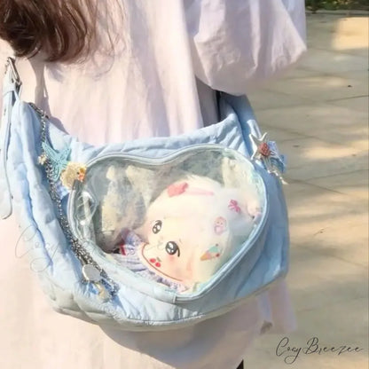 Transparent Heart Ita Casual Crossbody Bag Blue crossbody-250126