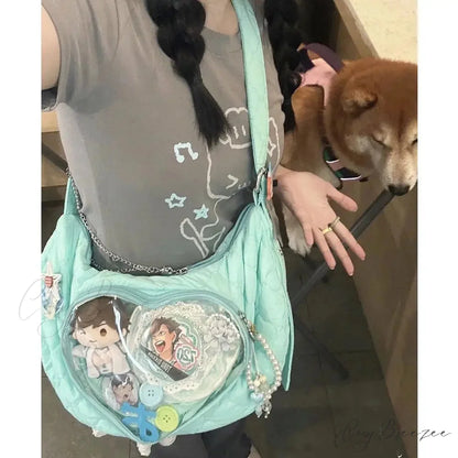 Transparent Heart Ita Casual Crossbody Bag Green crossbody-250126