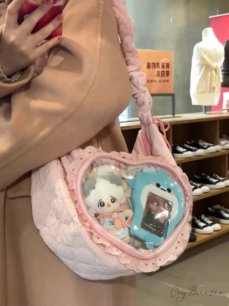 Transparent Heart Ita Casual Crossbody Bag Pink crossbody-250126