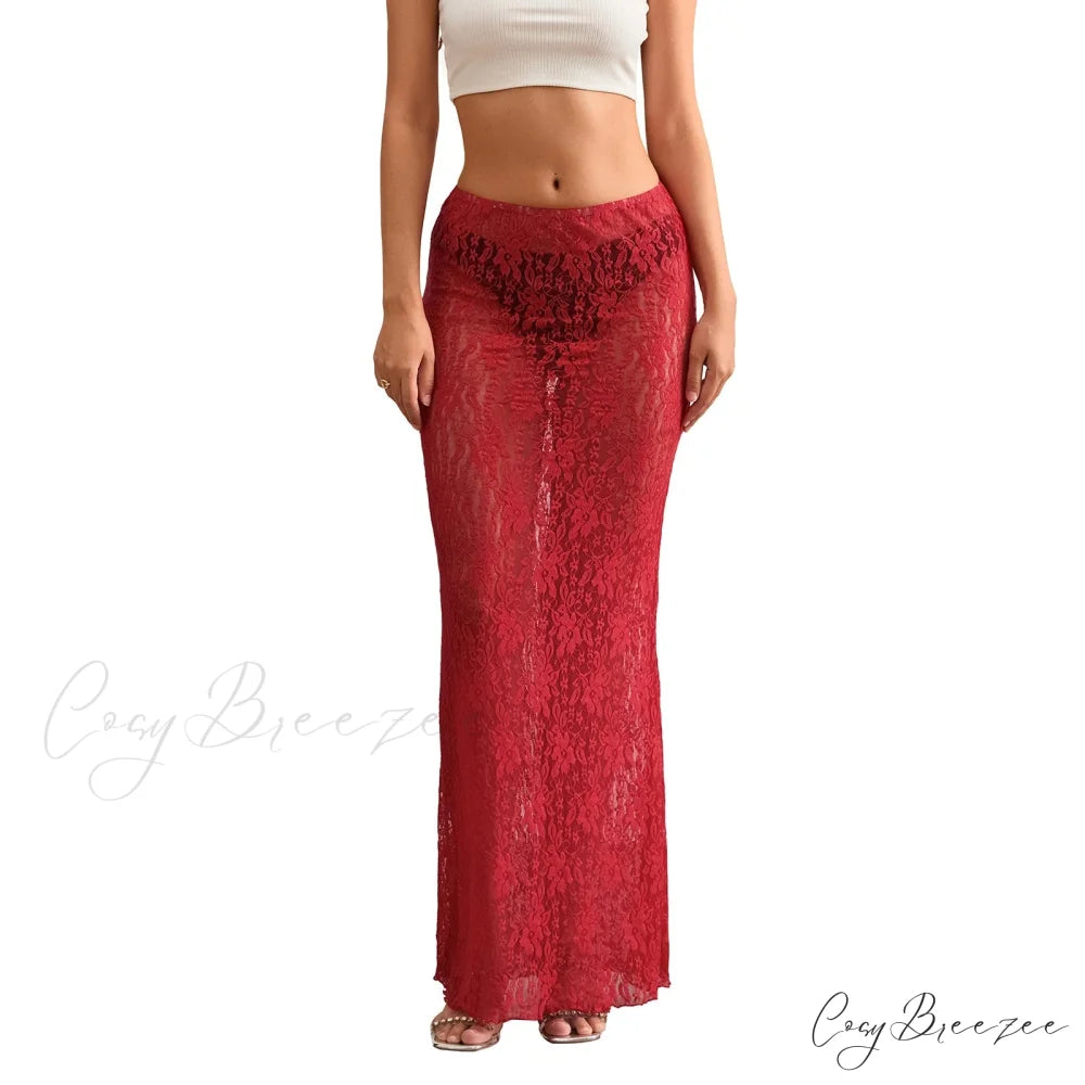 Transparent Slim Fit Skirt Red / S skirts-250223