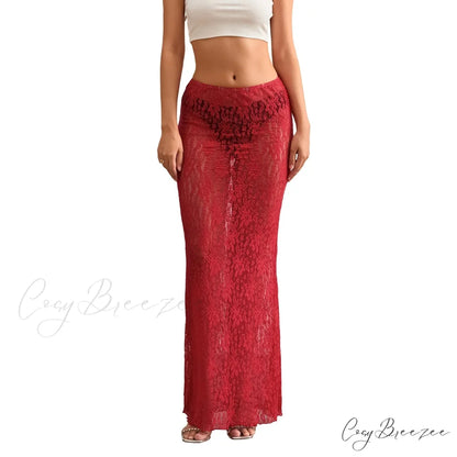 Transparent Slim Fit Skirt Red / S skirts-250223