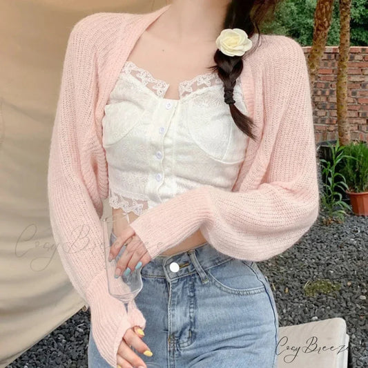 Transparent Sun Protection Open Front Cropped Knit Cardigan Pink / One Size cardiagn-250126