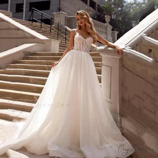 Transparent Tie-Up Sparkling Marriage Gown lvory white / 2 weddingdress-250223