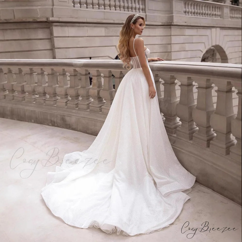 Transparent Tie-Up Sparkling Marriage Gown weddingdress-250223